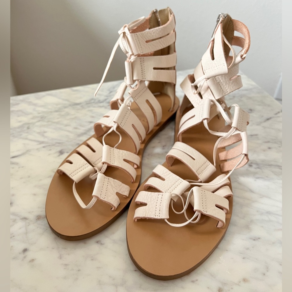 Jcrew Italy Women’s Leather Cream/Nude Lace-up Sandal Size 9 New
